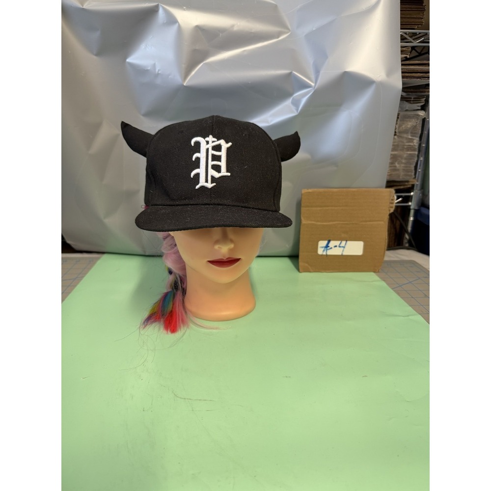 Black Devil Horn Baseball Cap White P Logo Adjustable‎ Strapback Novelty Hat